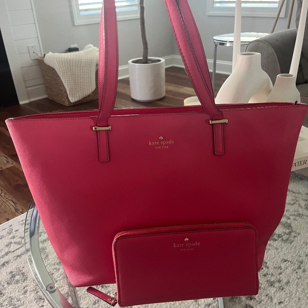 Kate Spade Bleeker tote and wallet Raspberry